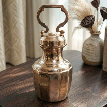 K/05 - Rare Pure Brass Very Beautiful Cylindrical Shape Vintage Look Gangajal Lota with Glass inside in a Glossy finish traditionally known as "KAMANDAL" | KITCHENWARE | UTENSILS | HOME APPLIANCES