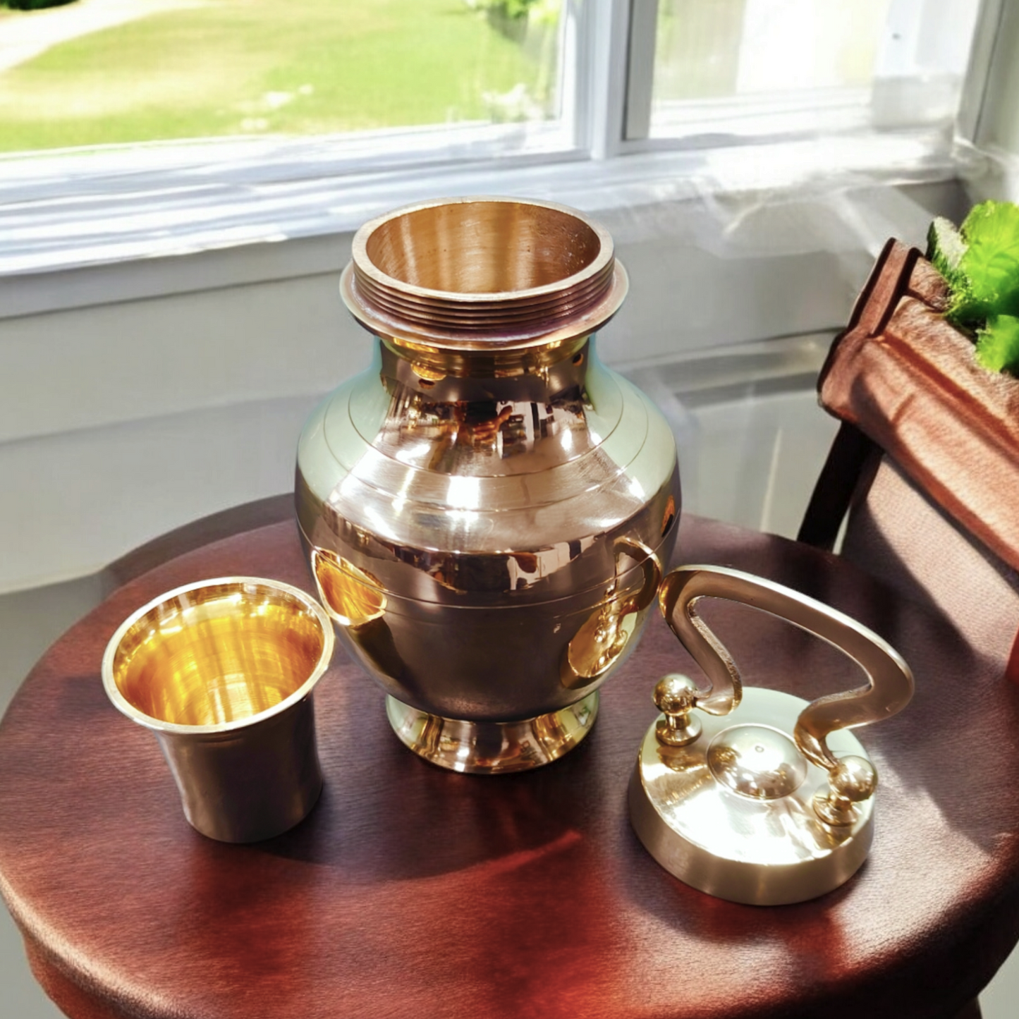 BRAND NEW: NW/033 - Rare Pure Brass Very Beautiful Oval Shape Antique Look Gangajal Lota with Glass inside in a Glossy finish traditionally known as "KAMANDAL" | KITCHENWARE | UTENSILS | HOME APPLIANCES