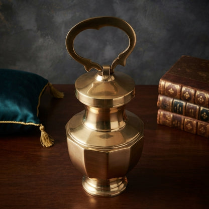 Rare Pure Brass/Pital Very Beautiful Diamond Shape Vintage Look Gangajal Lota with Glass inside in a Glossy finish traditionally known as "KAMANDAL" (Brand New) – Style 1