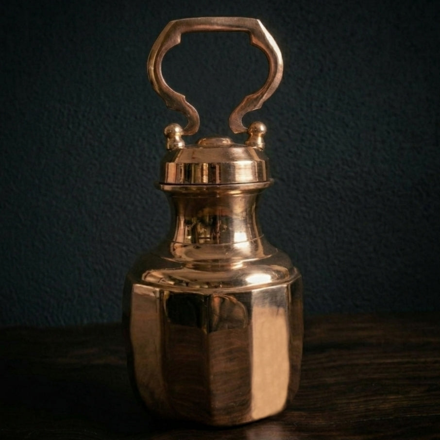 K/05 - Rare Pure Brass Very Beautiful Cylindrical Shape Vintage Look Gangajal Lota with Glass inside in a Glossy finish traditionally known as "KAMANDAL" | KITCHENWARE | UTENSILS | HOME APPLIANCES