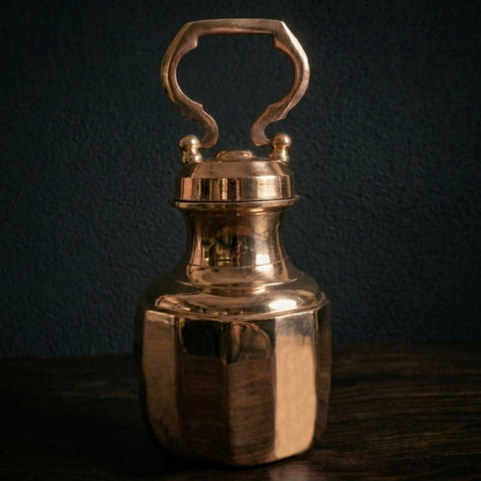 K/05 - Rare Pure Brass Very Beautiful Cylindrical Shape Vintage Look Gangajal Lota with Glass inside in a Glossy finish traditionally known as "KAMANDAL" | KITCHENWARE | UTENSILS | HOME APPLIANCES