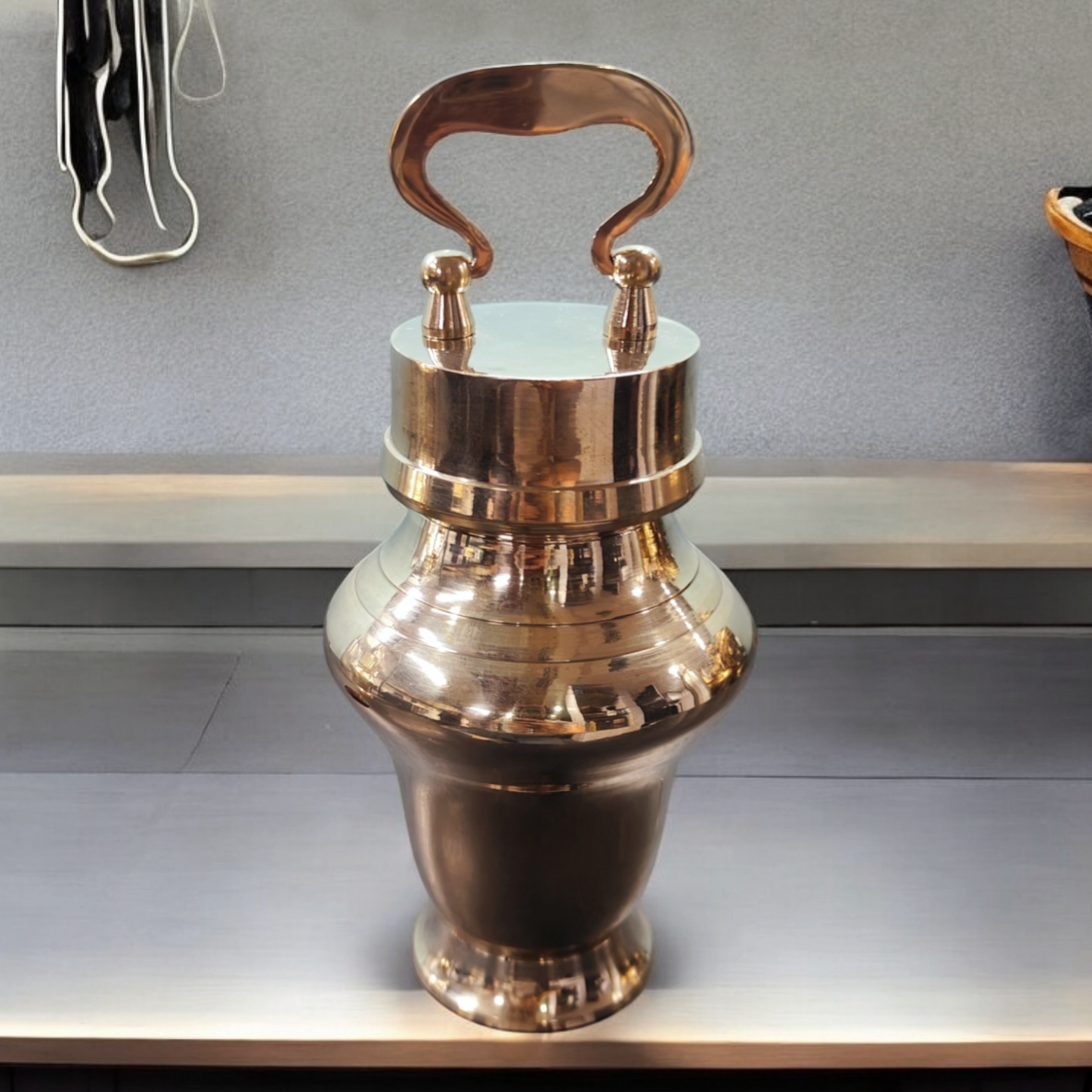 BRAND NEW: NW/026 - Rare Pure Brass Very Beautiful Triangle Shape Vintage Look Gangajal Lota with Glass inside in a Glossy finish traditionally known as "KAMANDAL" | KITCHENWARE | UTENSILS | HOME APPLIANCES