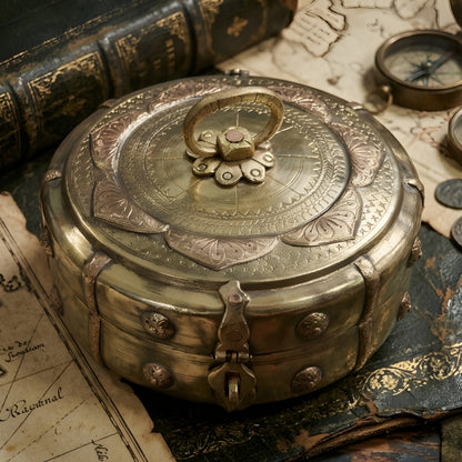 PM/02 - Very Rare Beautifully Engraved Pure Brass Roti Dabba | Chapati Box | Multipurpose Box With Lock System | KITCHENWARE | UTENSILS | HOME APPLIANCES