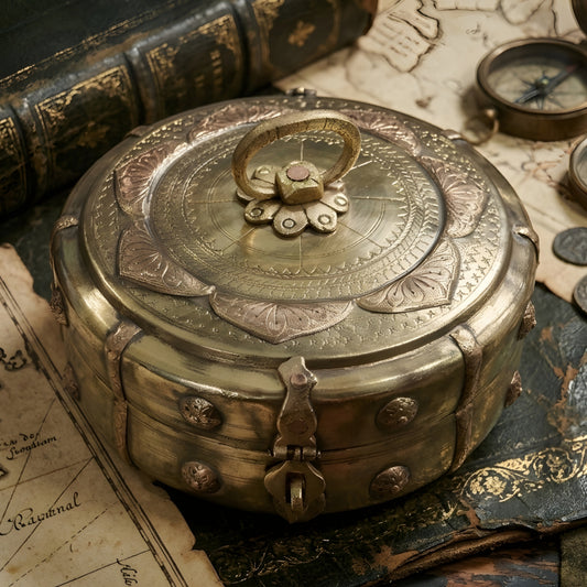 PM/02 - Very Rare Beautifully Engraved Pure Brass Roti Dabba | Chapati Box | Multipurpose Box With Lock System | KITCHENWARE | UTENSILS | HOME APPLIANCES
