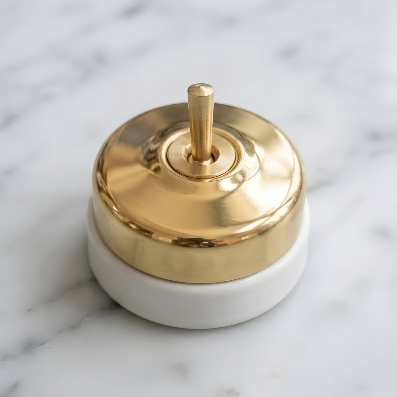 Vintage Style Brass/Pital Designer Electrical Toggle Switch | Plain Design | White Ceramic Base | Classic Series | 220V 6A | Heritage Electrical Hardware