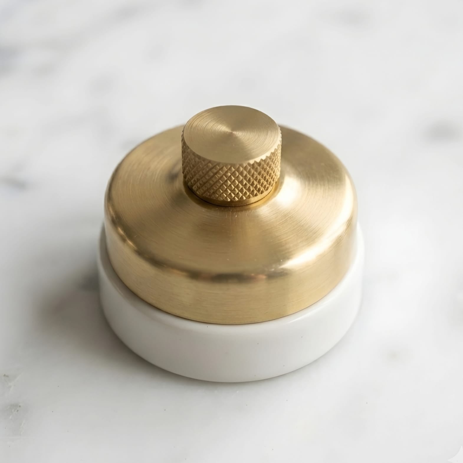 Vintage Style Brass/Pital Designer Electrical Light Dimmer/Fan Regulator | White Ceramic Base | Classic Series | 220V 6A | Heritage Electrical Hardware