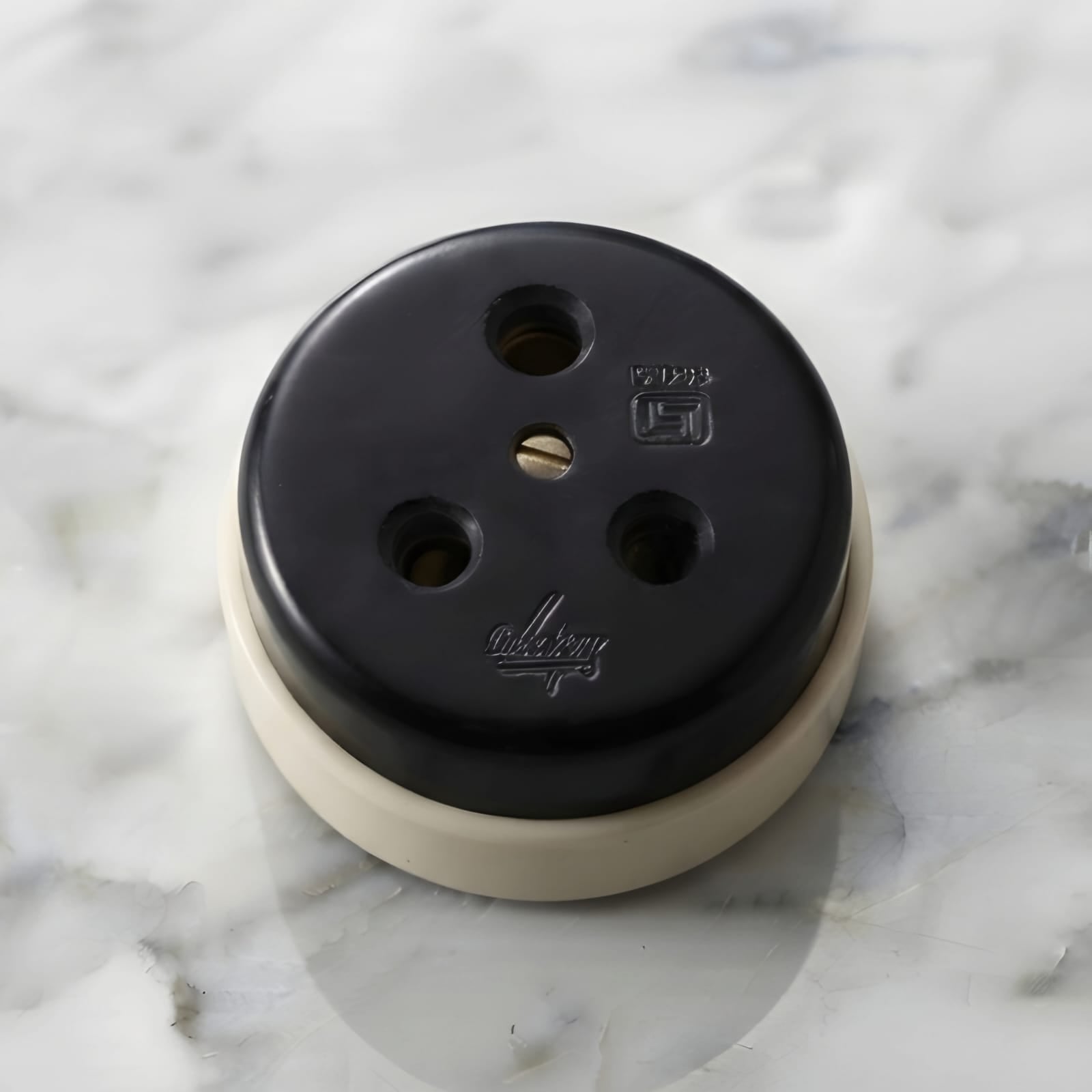 Vintage Style Matte Black Socket | Surface Mounted Round Wall Switches | Heritage Black Collection White Base | Industrial Retro Home Hardware
